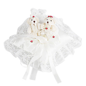 Lovely Little Bear Decoration Smooth Satin Wedding Ring Pillow