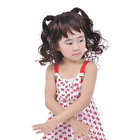 Kids Hairstyles Extra Long Curly Dark Brown Children Hair Wig with Pigtails With Full Bang (0463-6.17-364)
