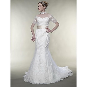 Princess Sweetheart Chapel Train Satin Lace Wedding Dress for Bride (WGY0040)