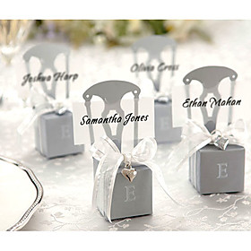 Miniature Silver Chair Favor Box with Heart Charm and Ribbon(set of 12)