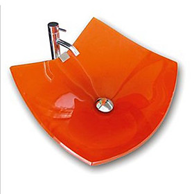 Victory Square Orange Tempered glass Vessel Sink and Chrome Faucet(0917-VT4019)