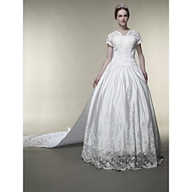 Princess A-line Sweetheart Royal Length Train Satin Wedding Dresses for Bride (YCF085)