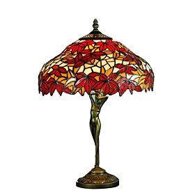 Tiffany-style Red Maple Leaf Bronze Finish Table Lamp(0923-TF15)