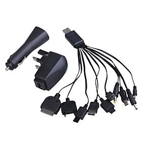 10-in-1 USB AC/Car Power Charger/Adapters for Cellphones (UK Plug/100~240V)
