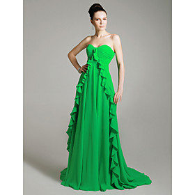 Chiffon A-line Sweetheart Court Train Evening Dress inspired by Elisabeth Moss at Emmy Award