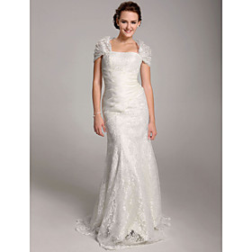 Trumpet / Mermaid Floor-length Satin Lace Wedding Dress With Wrap (FSM04111)