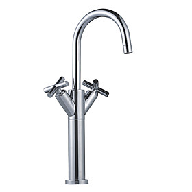 Chrome Finish Solid Brass Bathroom Sink Faucet (Tall)