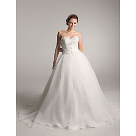 Ball Gown Sweetheart Chapel Train Organza Satin Wedding Dress