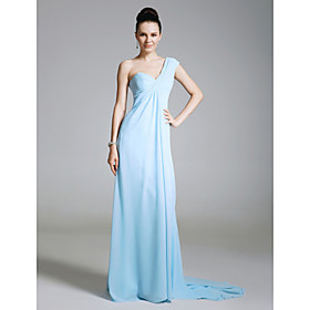 Chiffon Sheath/ Column One Shoulder Sweep Train Evening Dress inspired by Lara Spencer at Emmy Awards