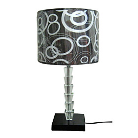 Crystal Table Light with Fabric Shade in Black and White (E27 Bulb Base)