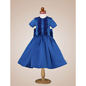 Ball Gown Jewel  Tea-length Satin  Flower Girl Dress
