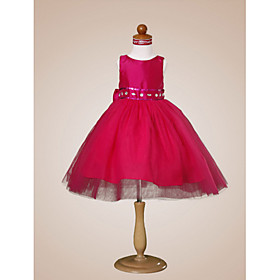 Ball Gown Bateau  Knee-length  Taffeta  Tulle  Flower Girl Dress