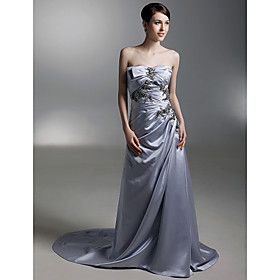 A-line Strapless Court Trains Satin Evening Dress (WSM04204)