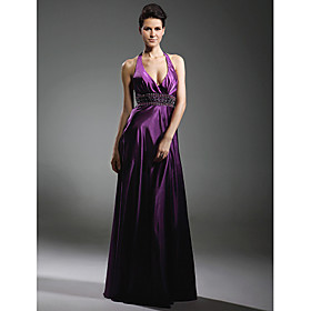 A-line Halter Floor-length Elastic Satin Evening Dress (FSM02252)