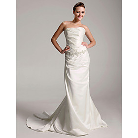 Trumpt/ Mermaid Strapless Chapel Trains Satin Wedding Dresses (WSM113)