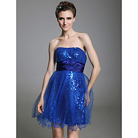 A-line Strapless  Short/ Mini  Sleeveless Elastic Satin Tulle  Cocktail Dresses(WSH04179)