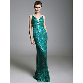Trumpet/ Mermaid V-neck  Floor-length Sleeveless Sequined Fabric Evening Dresses(WSM04191)