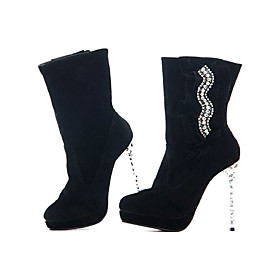 Top Quality Suede Upper High Heels Boot With Rhinestone/Ruffle Fashion Shoe(0987-X2988)