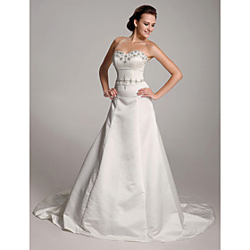 A-line Sweetheart Chapel Train Satin Wedding Dress(WSM04131)