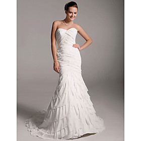 Trumpet/ Mermaid Sweetheart  Court Trains Satin  Wedding Dresses (WSM04150)