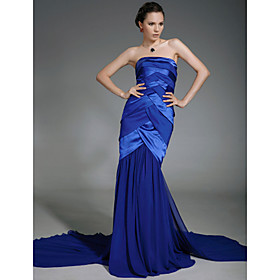 Elastic Woven Satin Chiffon Trumpet/ Mermaid Strapless Court Train Evening Dress inspired by Shaun Robinson at Golden Globe