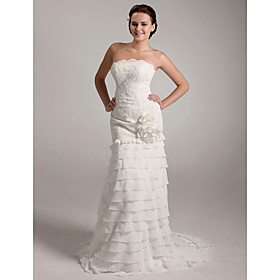 Trumpet/ Mermaid Strapless Court Trains Satin Wedding Dresses (WSM04154)