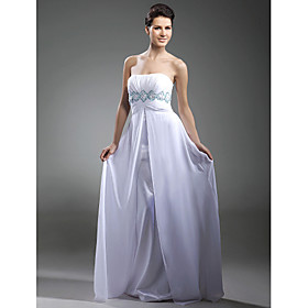 A-line Strapless Floor-length Chiffon Elastic Satin Evening Dress (FSM02251)