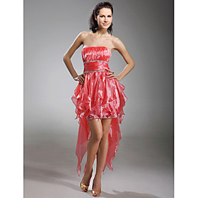 A-line Strapless Asymetrical  Elastic Satin Cocktail Dress (WSH04200)