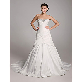 A-line Strapless Court Trains Taffeta Satin Wedding Dress(WSM04130)