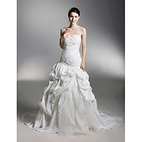 Ball Gown Strapless Court Train Satin Taffeta Organza Pick-up Wedding Dress