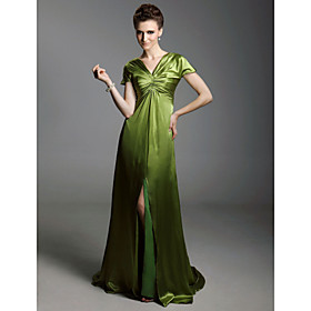 Elastic Silk-like Satin Sheath/ Column V-neck Sweep/ Brush Train Evening Dress inspired by Sex and the City