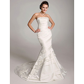 Trumpet / Mermaid Strapless Court Trains Satin Taffeta Wedding Dresses(WSM04122)