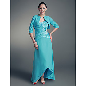 A-line Straps Asymmetrical Satin Chiffon Mother of the Bride Dress With A Wrap