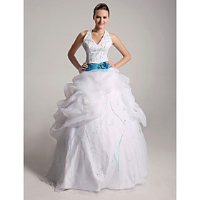 Ball Gown Halter Floor-length Satin Organza Wedding Dresses (WSM04112)