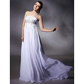 Empire Strapless Court Train Elastic Satin Chiffon Evening Dress (FSM04262)
