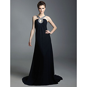 A-line Halter  Court Trains Chiffon  Elastic Satin Evening Dresses (WSM04163)