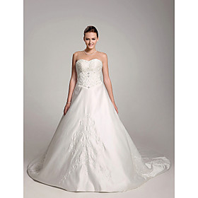 A-line Sweetheart Chapel Trains Satin Wedding Dresses(WSM04121)