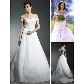 Satin Ball Gown Off-the-shoulder Court Train Beading Wedding Dress inspired by Julia Roberts Runaway Bride (WSM0373)