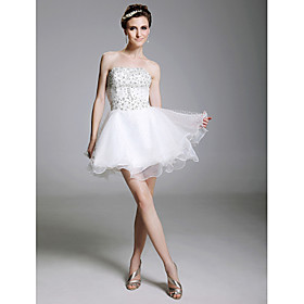 A-line Strapless Short/ Mini Satin Tulle Wedding Dress (WSH04160)