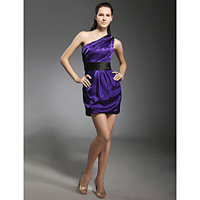 Elastic Silk Like Satin Sheath/ Column One Shoulder Short/ Mini Cocktail Dress