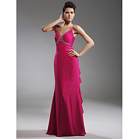 Trumpet/ Mermaid V-neck Floor-length Chiffon Stretch Satin Evening Dress