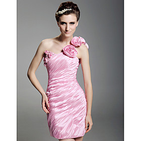 Sheath/ Column One Shoulder Short/ Mini  Taffeta  Cocktail Dresses (WSH04157)