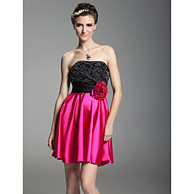 A-line Strapless Short/ Mini Elastic Satin Cocktail Dresses (WSH04162)