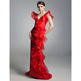 Organza Sheath/ Column V-neck Floor-length Evening Dress inspired by Sex and the City
