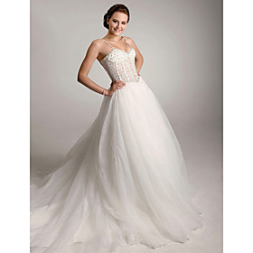 Ball Gown Straps Chapel Train Satin  Wedding Dresses (WSM04151)