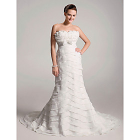 Empire Sweetheart Chapel Trains Satin Organza Wedding Dresses (WSM04117)