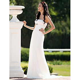 A-line Strapless Court Train Chiffon Satin Wedding Dress (FSY02263)