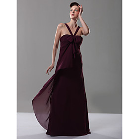 A-line V-neck Floor-length Chiffon Matte Satin Bridesmaid/ Wedding Party Dress (FSD0114)