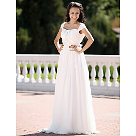 2010 Style Princess Square Sleeveless Chiffon / Floor-length Wedding Dress (W90912)