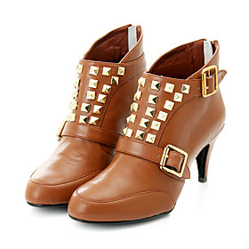 Cow Leather Upper Mid Heels Ankle Boot With Rivet Fashion Shoe(0985-CH-236)